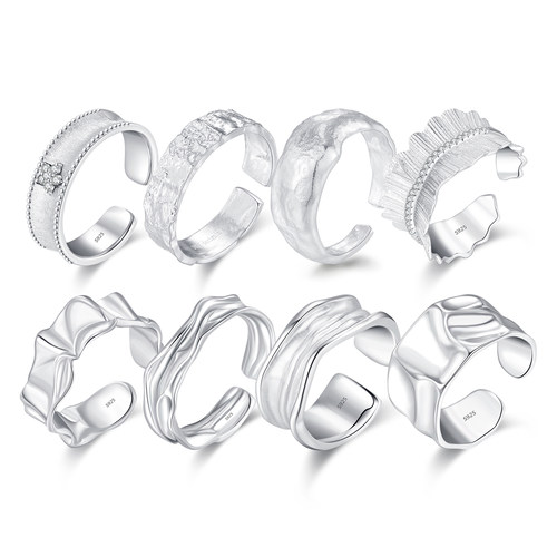 MODIAN摩典S925纯银韩版不规则锡箔褶皱戒指女个性宽面开口戒指 - 图3