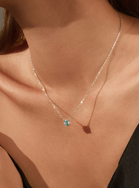 摩典S925纯银浅海蓝玫瑰切锁骨链