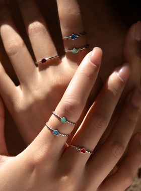 摩典S925纯银甜美爱心珐琅戒指女