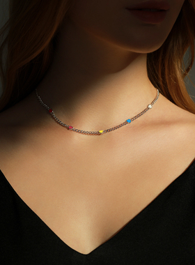 摩典925纯银珐琅爱心甜美锁骨链