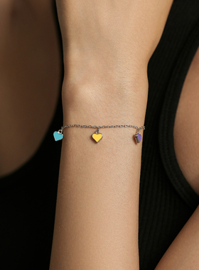 摩典925银甜美珐琅爱心手链女