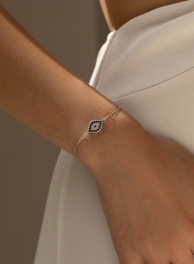 摩典S925纯银欧美蓝色眼睛手链女