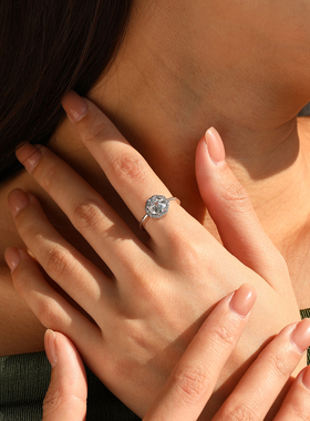 摩典S925纯银八角形仿钻复古戒指