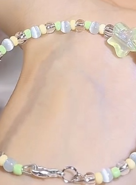 6条原创串珠手链多巴胺米珠记忆钢圈可爱少女手作彩虹色夏天手镯