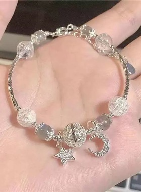 手工月光石星河手链五角星碎冰冰月亮吊坠串珠银河星空女生饰品