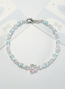 串珠手链记忆钢圈可爱配饰吊坠韩系ins风多巴胺彩色蓝绿学生礼物