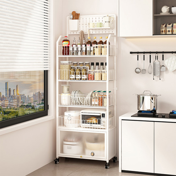 Bookshelf-type integrated floor-standing storage rack against the wall removable multi-functional kitchen bathroom storage decorative storage shelf