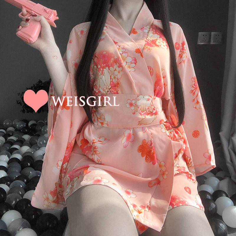weisgirl情调日系可爱月兔和服睡袍 黑涩会角色制服睡衣/家居服套装