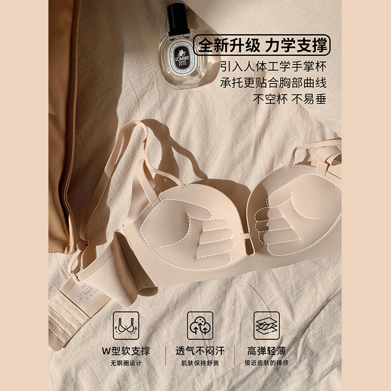 无痕内衣女小胸聚拢显大波波胸集中饱满收副乳无钢圈文胸防下垂 - 图1