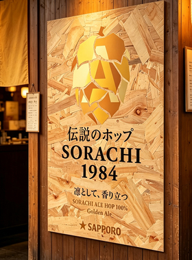日式居酒屋民宿日本料理店三宝乐空知啤酒海报欧松板复古装饰画