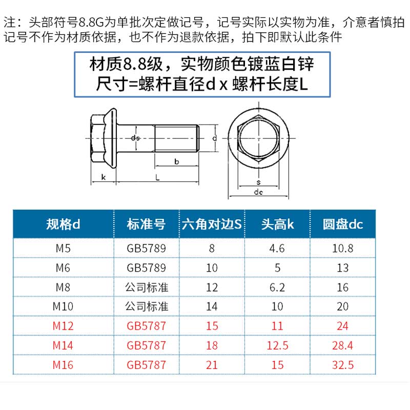 8.8级平底法兰螺丝镀锌法兰螺栓法兰面螺丝外六角带垫螺丝