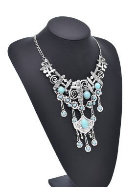 欧美复古做旧夸张项链松石流苏合