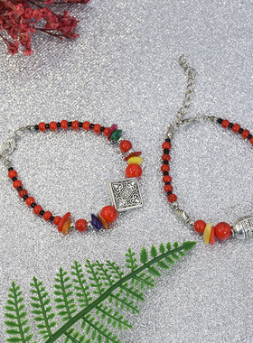 欧美风简约气质红色手链百搭手串