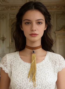 波西米亚风麂皮绒长款项链女