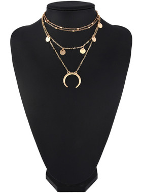 欧美风小众设计多层叠戴金色项链