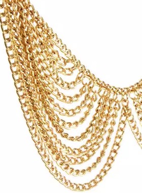 朋克欧美风合金链流苏领双链项链