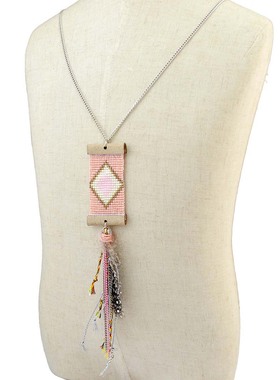 吉普赛风合金链彩色方块织布项链