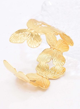 蝴蝶开口手镯古风服装金色臂钏女