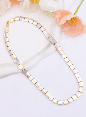 欧美高级感拼接方形串珠项链耳环