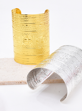 欧美个性复古手镯金色宝石开口