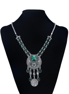民族风合金彩色水钻项链套装