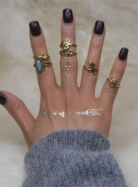 波西米亚关节戒指松石环藏饰品