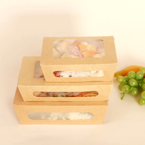 外卖一次性卤味打包盒开窗牛皮纸打包餐盒轻食寿司水果沙拉包装盒 - 图0