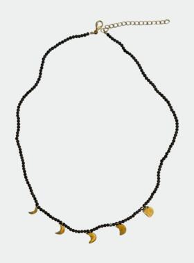 黑玛瑙可延长项链925银厚镀金