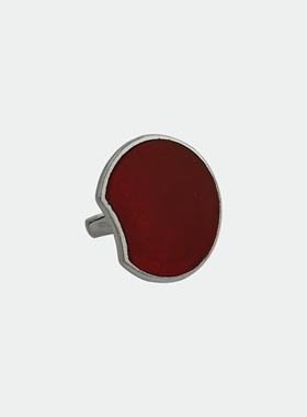 开口戒指925银厚镀金镶红玛瑙