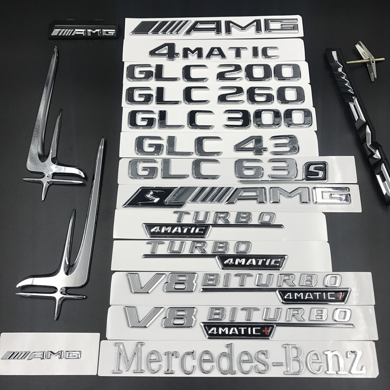 适用于奔驰车标GLC200 260 300 43 63字标贴AMG4MATIC尾标侧标-图0