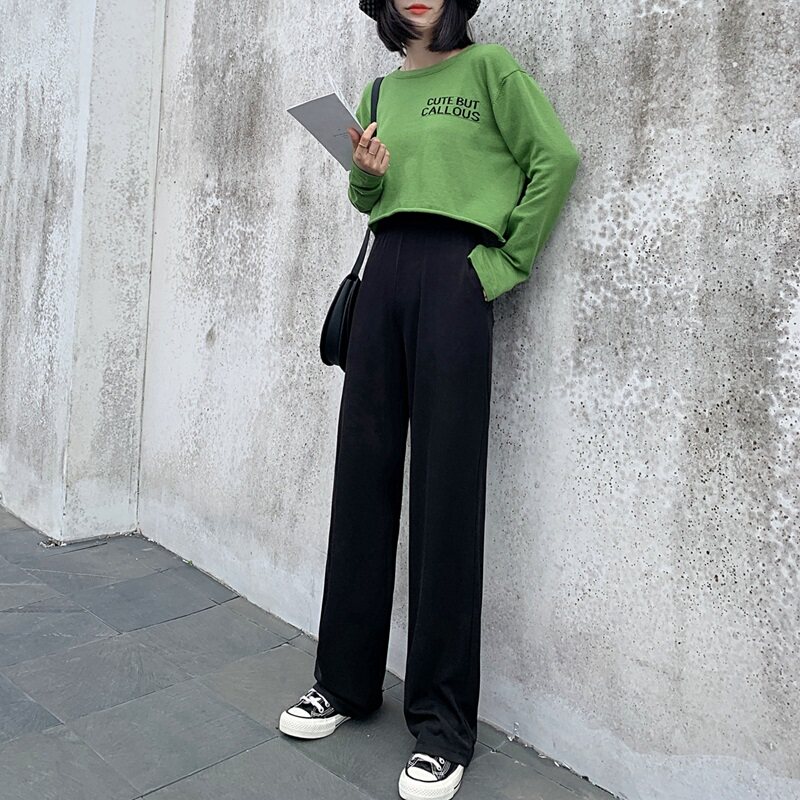 韩版春秋小个子针织垂坠感阔腿裤 梅莉娅休闲裤