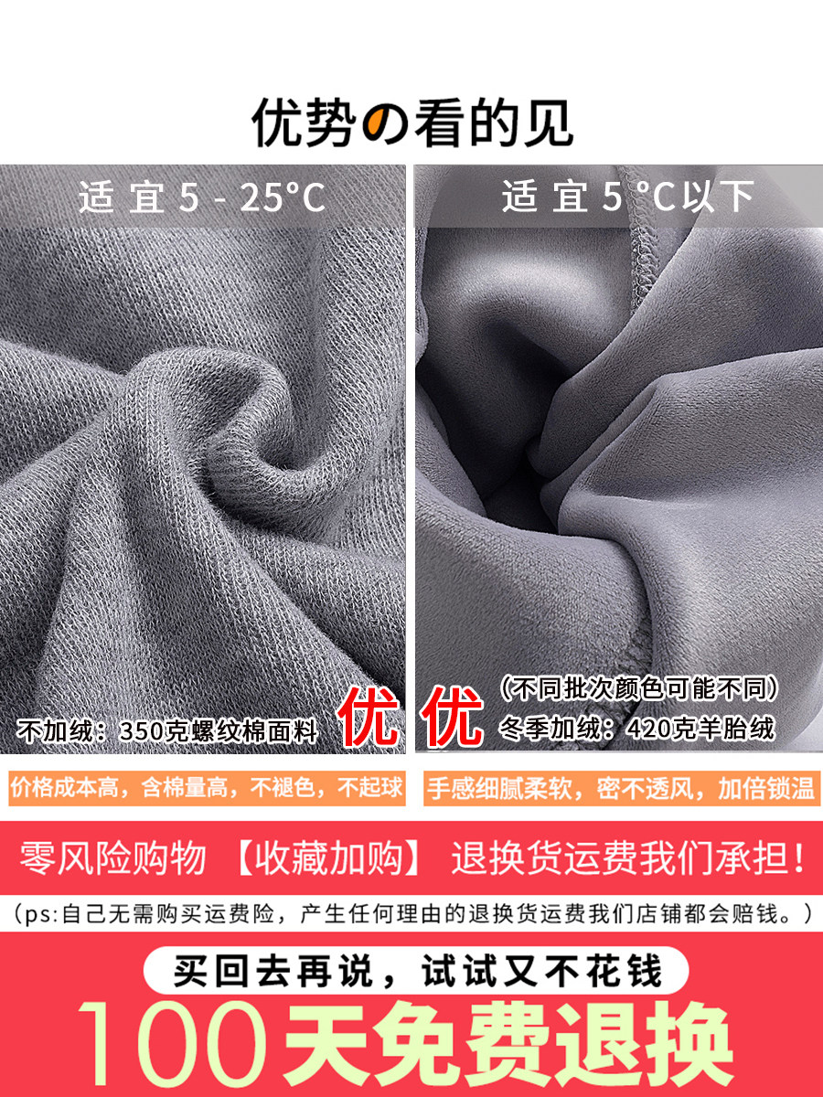 灰色运动秋冬加绒螺纹棉高腰阔腿裤 梅莉娅休闲裤