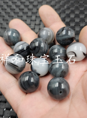 仿和田玉圆珠仿玉石散珠青花