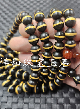 包浆线型玛瑙天珠玉石手链1