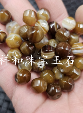 缠丝玛瑙六棱珠玉石散珠咖啡色