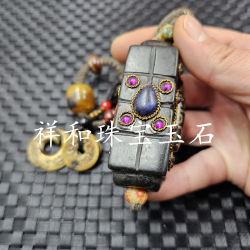 黑白九眼天真镶嵚岫玉路路通玉石手把件岫玉复古手玩件玉吊坠车挂 - 图2