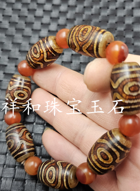 复古三眼天珠路路通玉石手链