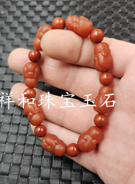 南红色玛瑙佛玉石手链磨砂