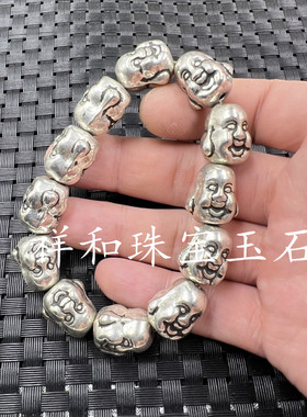 饰品手链藏银佛头手链银色笑佛手