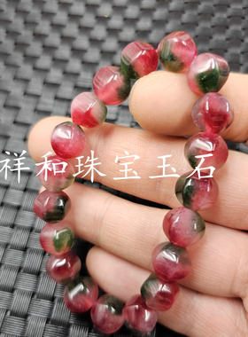 西瓜红六棱珠玉石手链枚红色