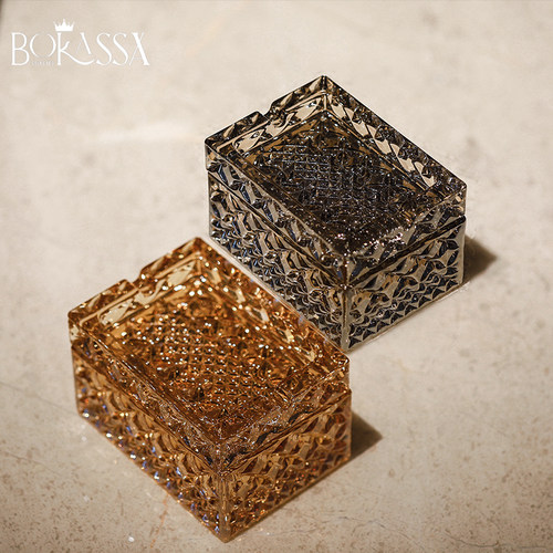 简约水晶玻璃烟灰缸带盖子防飞灰北欧风格家用客厅办公室高档烟盒 - 图1