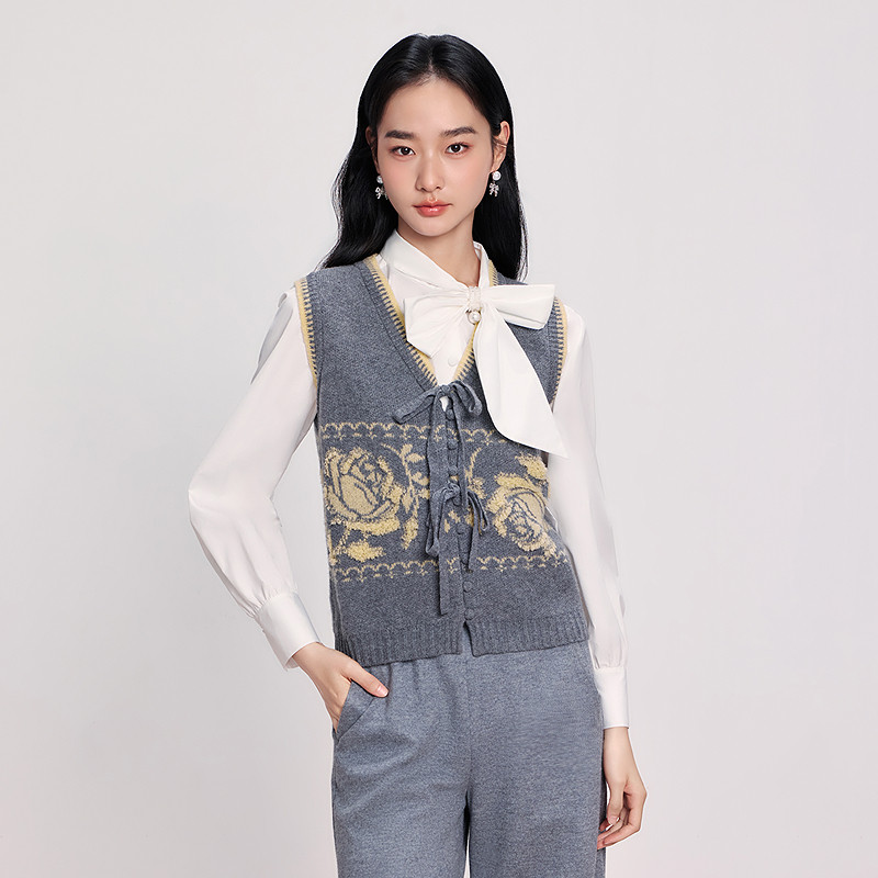 【格雷系穿搭】羊毛提花毛衣复古针织背心DOUBLOVE贝爱25冬季新款,淘宝优惠券,粉丝福利购,淘宝优惠卷