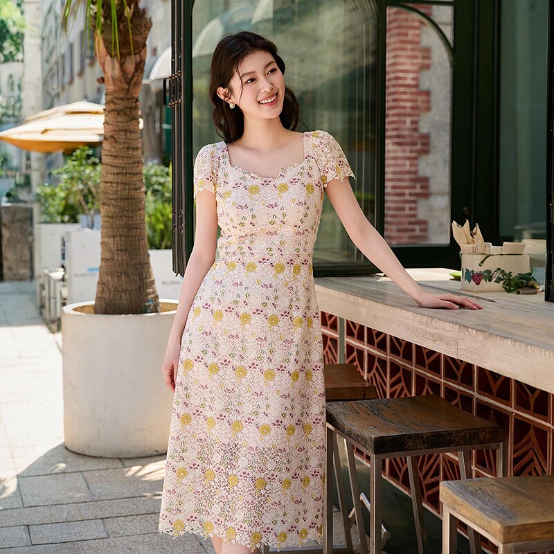 【繁花蕾丝裙】收腰连衣裙浪漫女神裙DOUBLOVE贝爱2025早秋新款