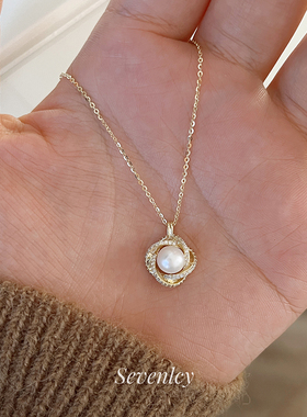 新品【星云】925纯银淡水珍珠项链轻奢闪亮满钻锁骨链女