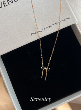 4.5上新85折【甜系少女】蝴蝶结飘带925纯银精致小众项链锁骨链女