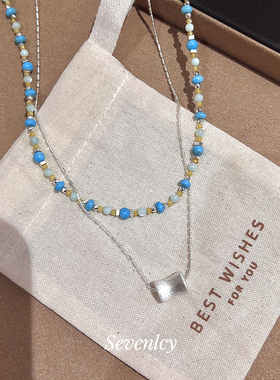 5.7上新85折【海岛白沙】高品叠戴~清冷蓝色串珠拉丝项链锁骨链女