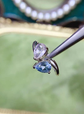 新款天空蓝托帕石粉水晶戒指女开口日韩简约时尚潮流饰品