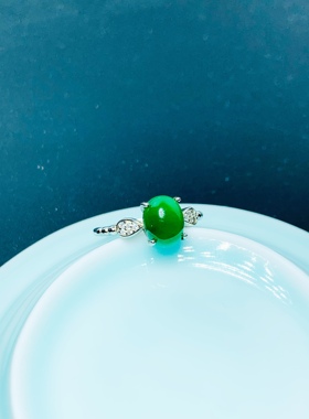 和田玉戒指女款s925纯银天然玉波菜绿碧玉绿宝石戒指2023新款妈妈