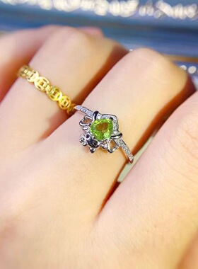 新款天然橄榄石戒指925银镶嵌女时尚轻奢饰品送女友新年礼物