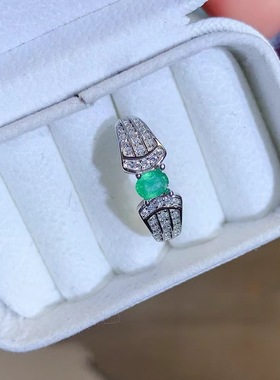 新款天然祖母绿戒指925银镶嵌女开口时尚轻奢饰品送女友新年礼物